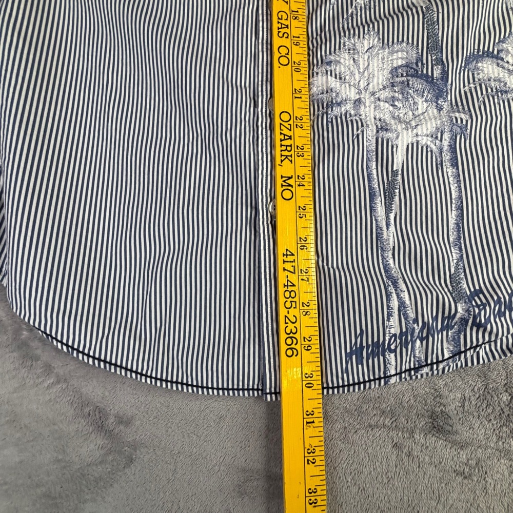 American Eagle Shirt Men Large Blue Striped Palm Tree Graphic Vintage Fit Cotton - Picture 6 of 11